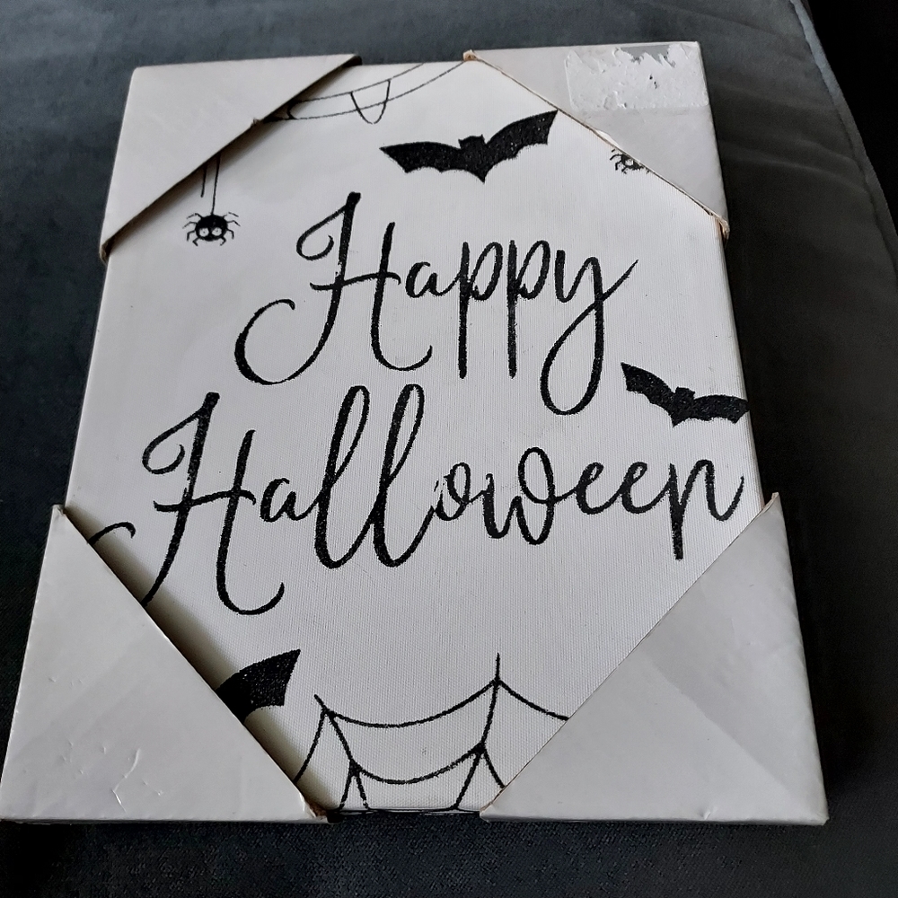 Happy Halloween framed canvas art decor 8"x 10" Spooky Artsy Bats & Spiders